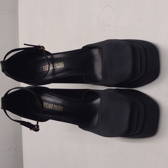 Dream Pairs Black Platform Shoes with High Chunky Heel and Thick Ankle Strap 9.5 - Picture 3 of 11